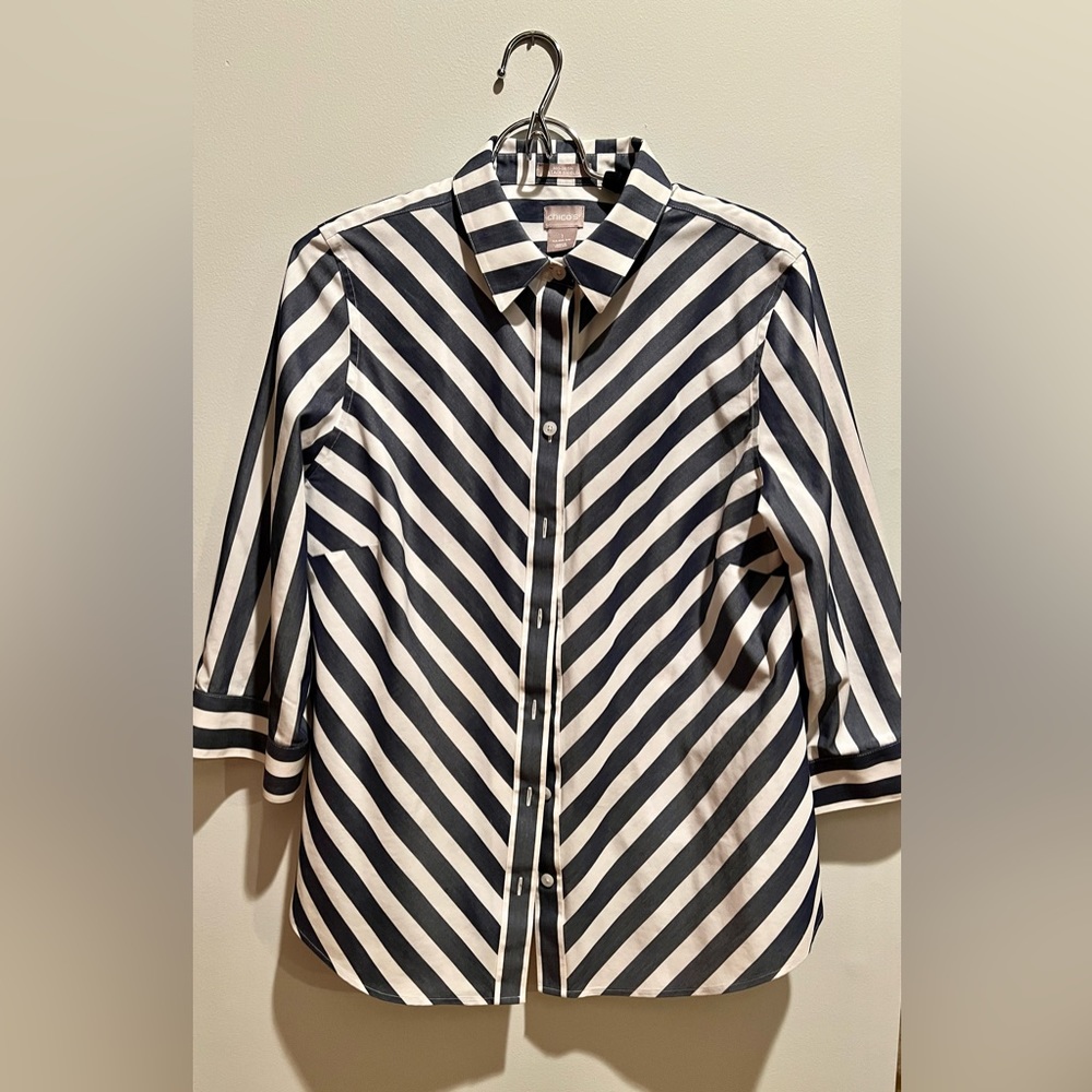 Chicos Navy Stripe 3/4 sleeve Shirt
